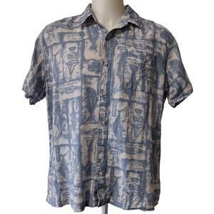 Eddie Bauer Shirt Mens XL Button Up Short sleeve Pocket Collared Fish Design